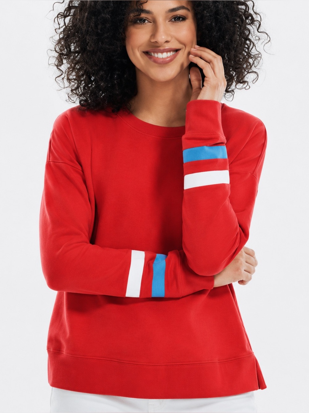 Nautica Striped Sleeve Red Sweatshirt